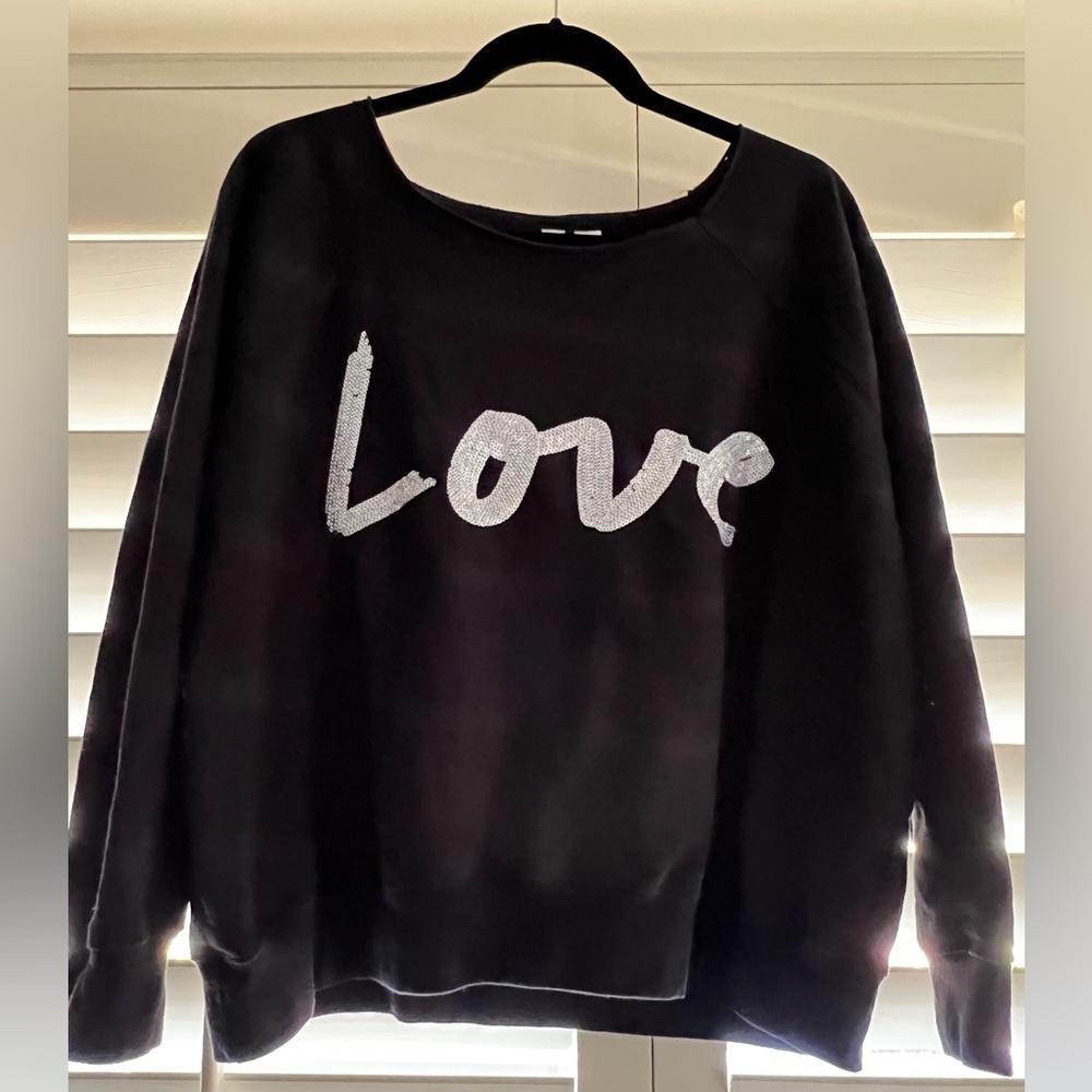 Black Sweatshirt with Love in Sequins Size 2X